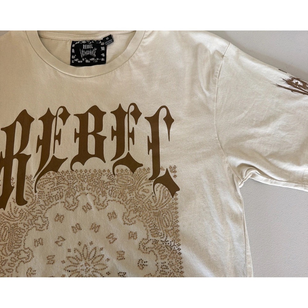 Rebel Vengeance Rhinestone Bandana Graphic Shirt Cream M